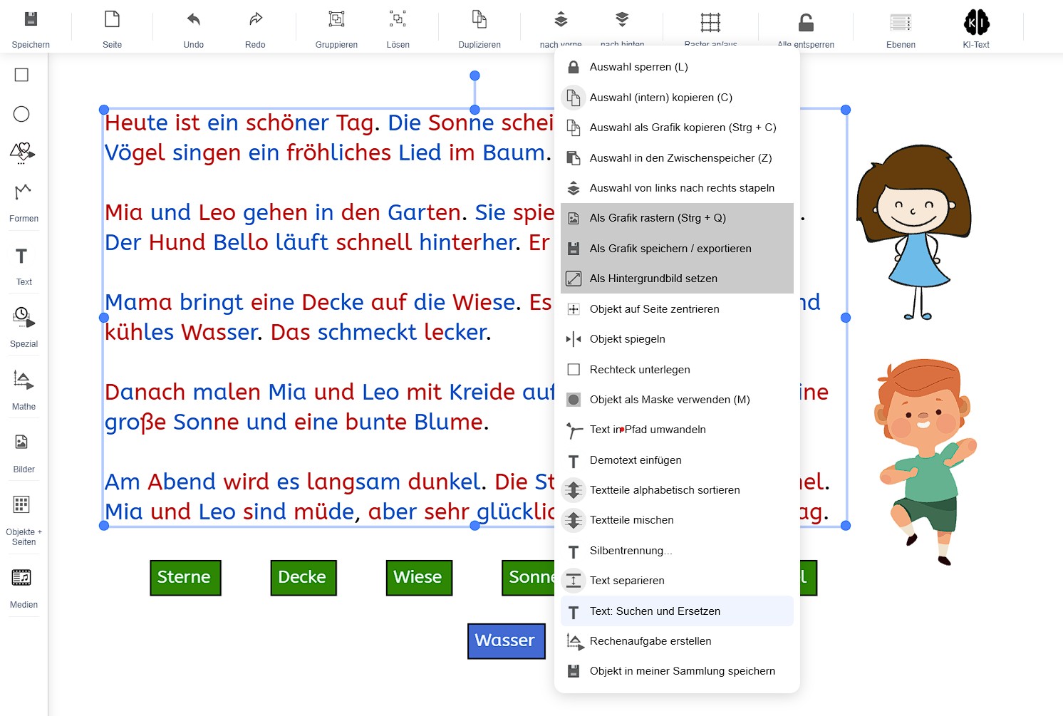Silbentrennung in Farbe und Lückentext